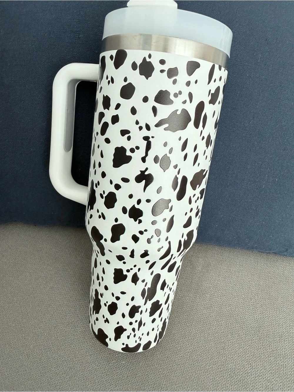 White & Black Spot Travel Mug with Handle